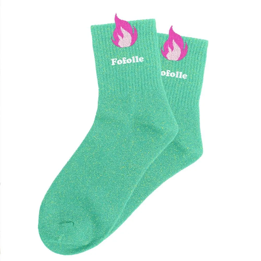 "FOFOLLE" BLEU/FLAMMES - chaussettes pailettes tuftée