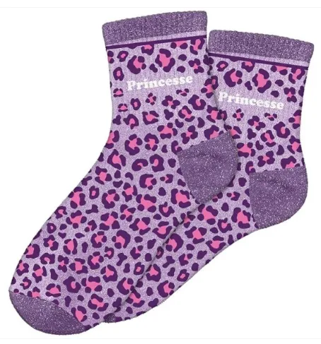 PRINCESSE - Chaussettes léopard à paillettes