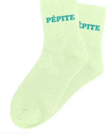 "PEPITE" VERT - chaussettes pailettes tuftée