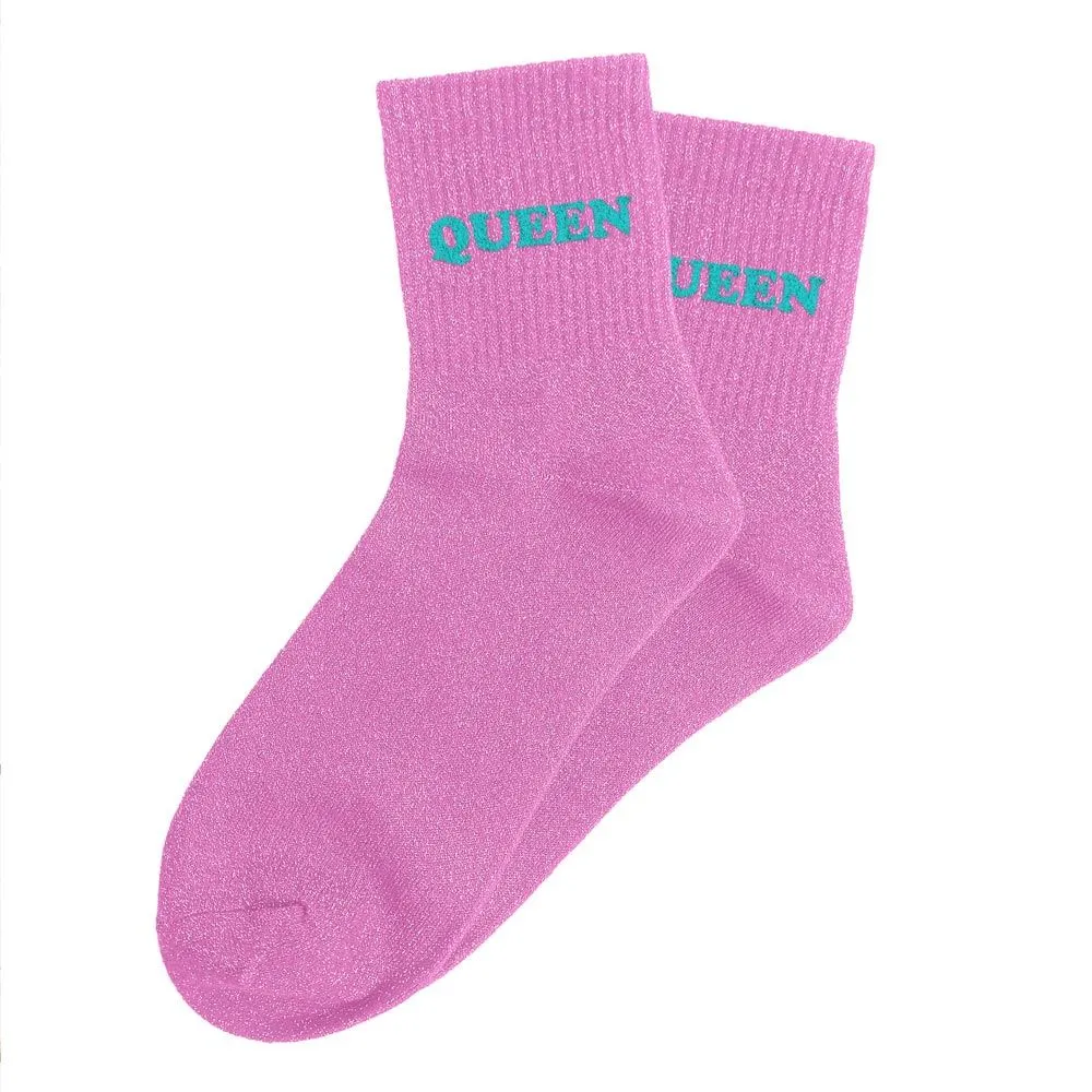 "QUEEN" ROSE - chaussettes pailettes tuftée
