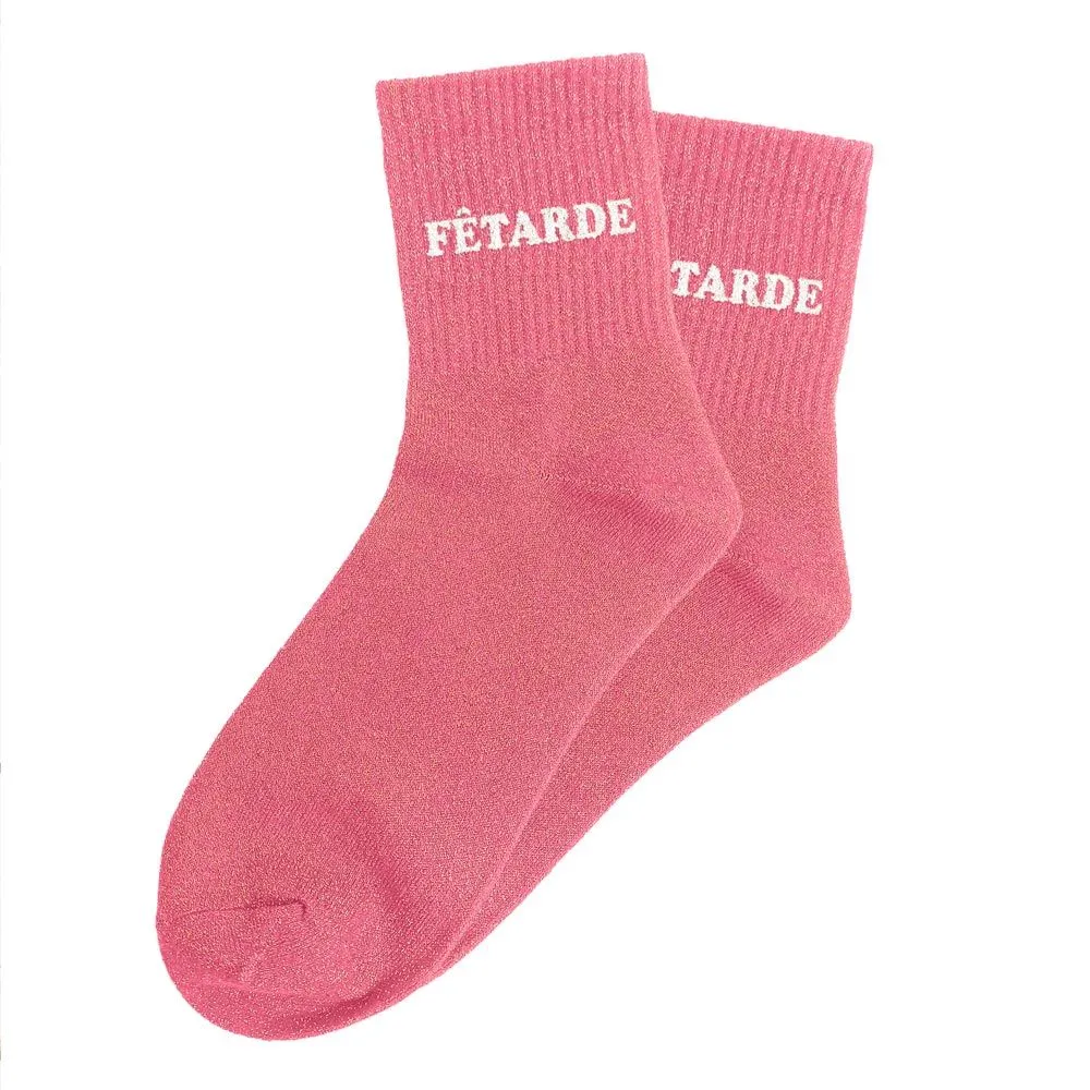"FÊTARDE" ROSE - Chaussettes à paillettes tuftées