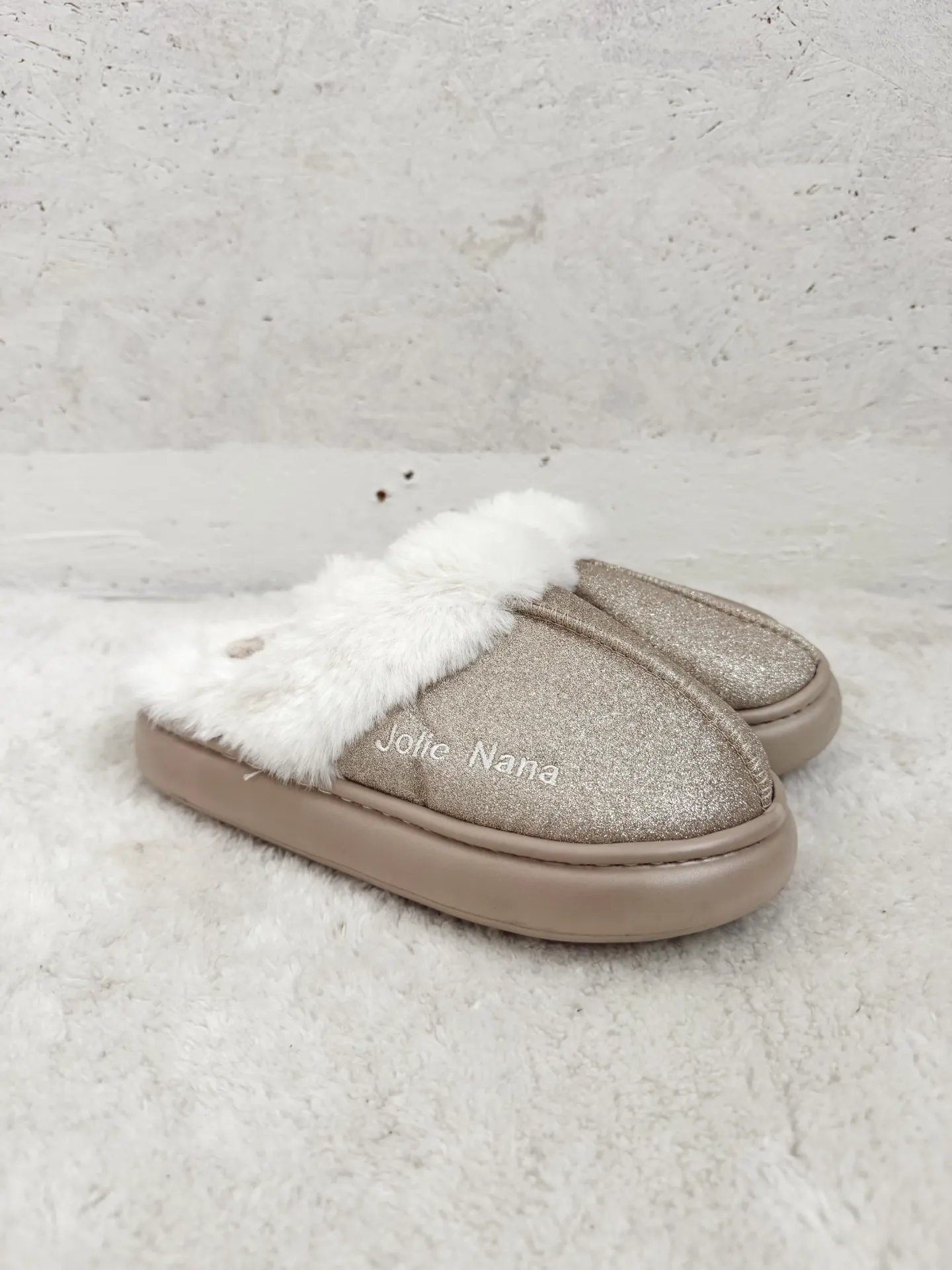 "JOLIE NANA" BEIGE - Chaussons à paillettes (36/37)