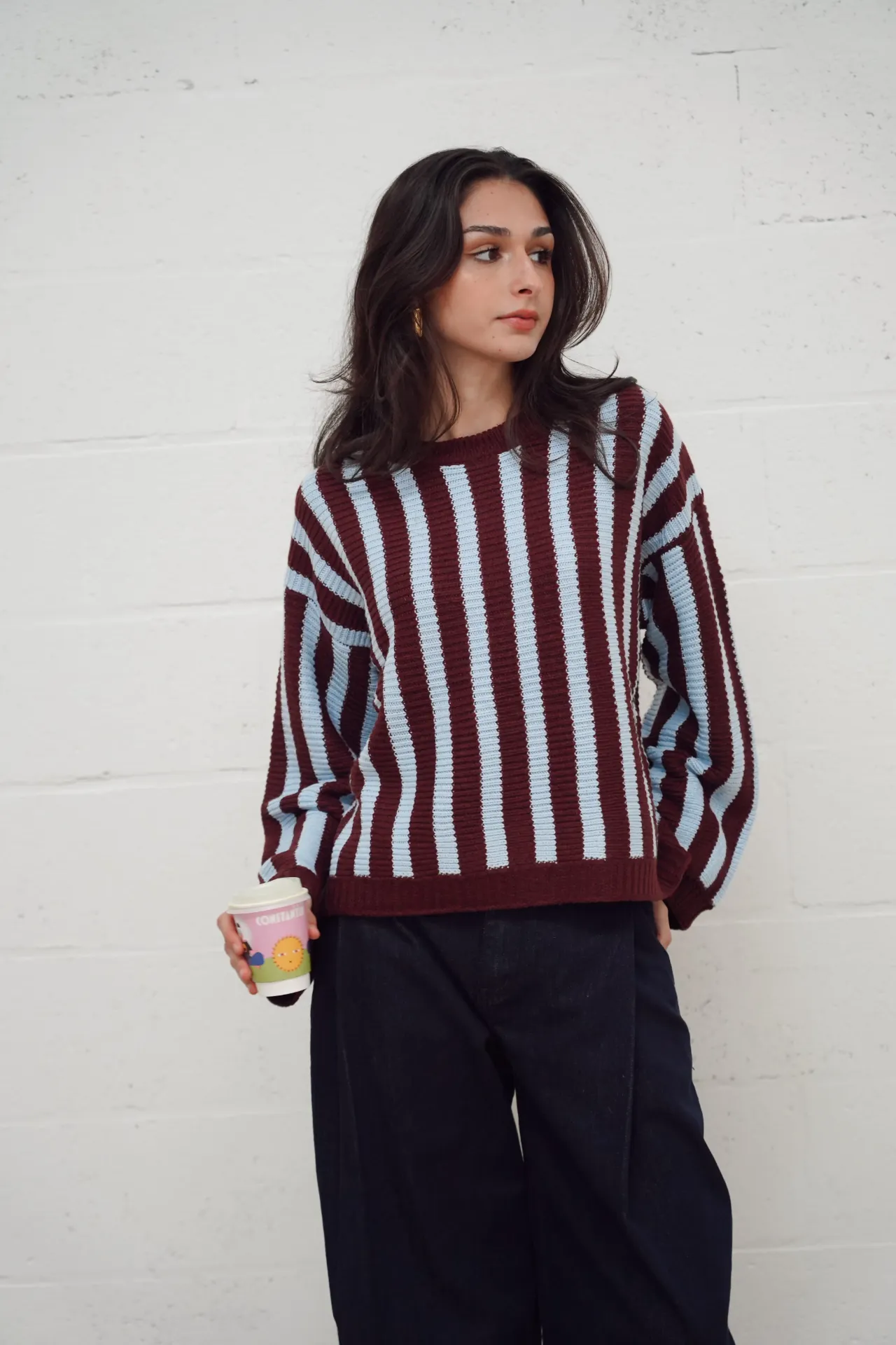 GABIN BLEU/BORDEAUX - Pull rayé