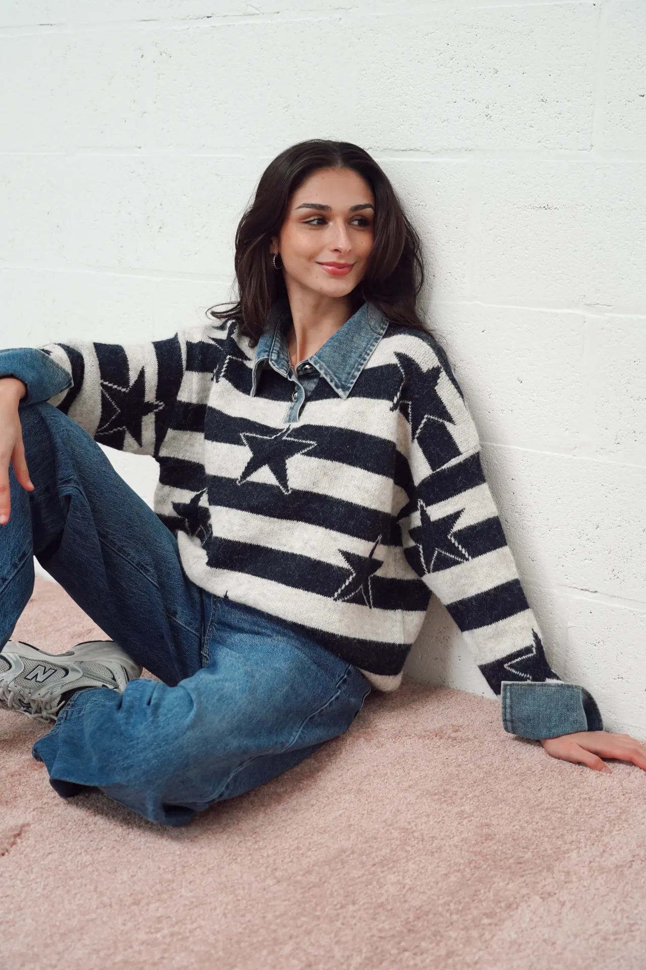COME BLEU/JEANS - Pull bimatière à étoiles