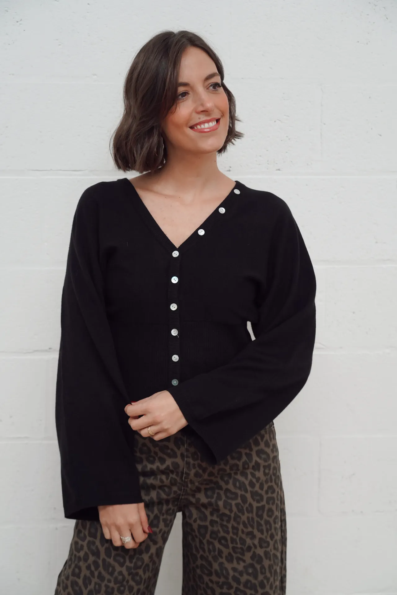 AYDEN NOIR - Cardigan asymétrique (S/M)