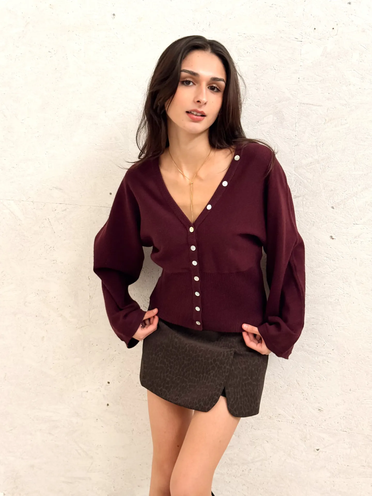 AYDEN BORDEAUX - Cardigan asymétrique