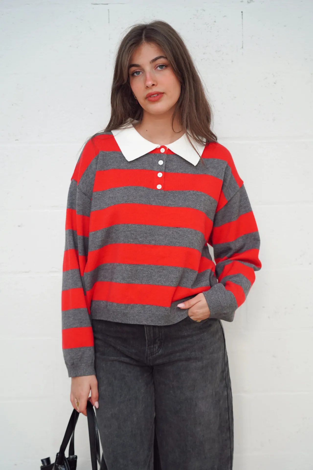 HARRY ROUGE/GRIS - Polo rayé