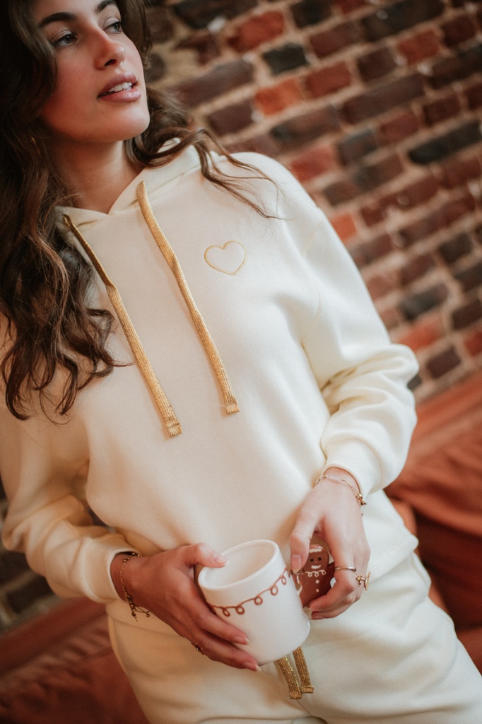 Sweat à capuche CHILLI coeur doré/blanc cassé (XS)