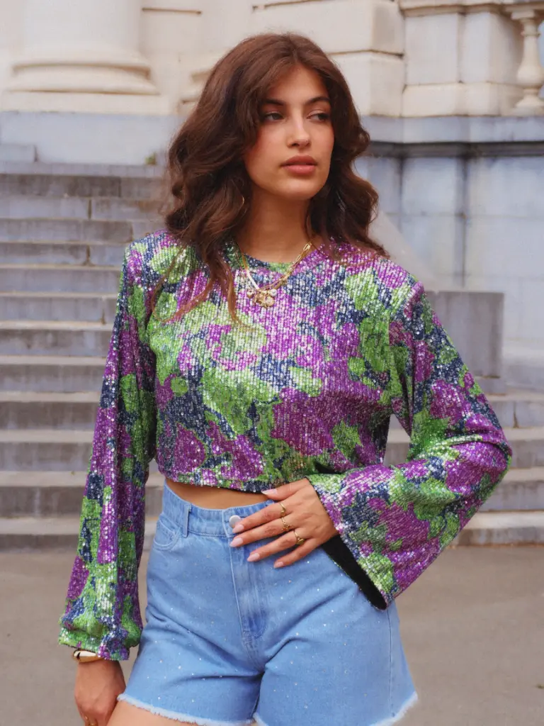 Blouse CARINA sequins lilas/vert