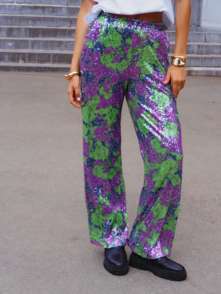 NOVA VERT&LILAS - Pantalon à sequins