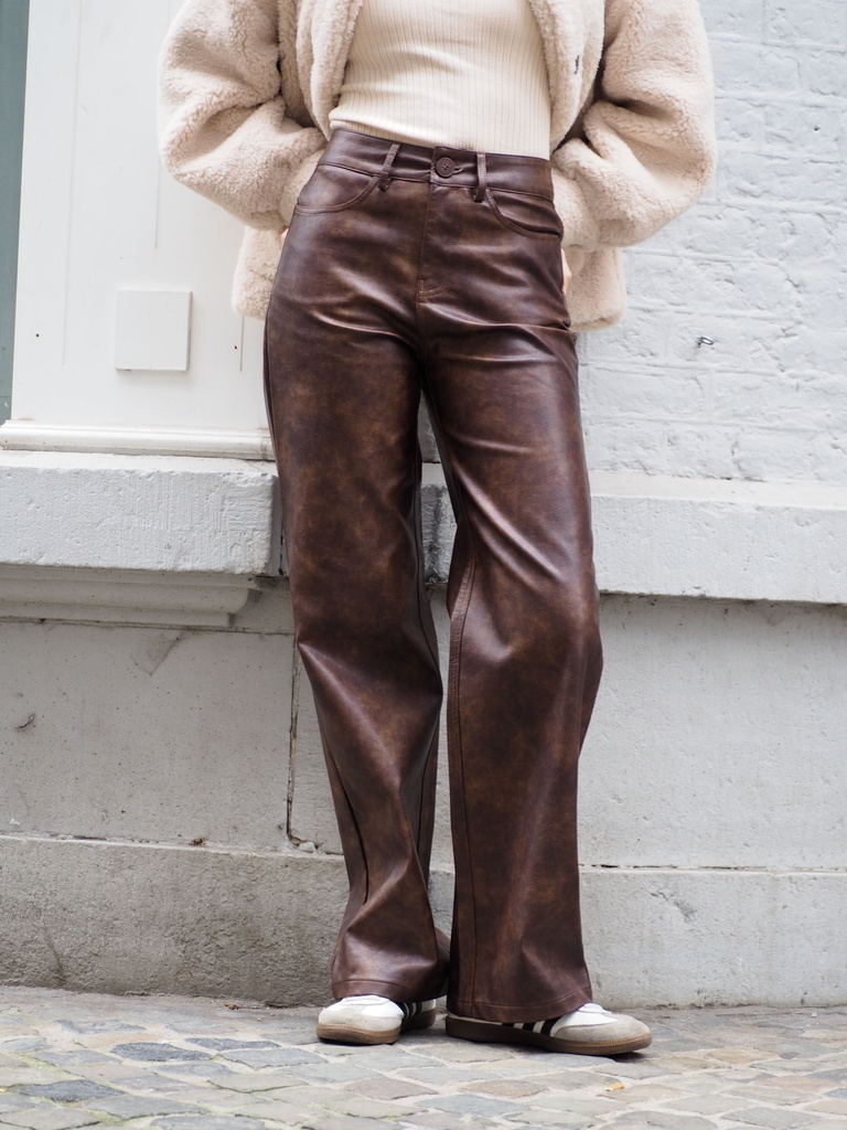 Pantalon ESMEE similicuir brun