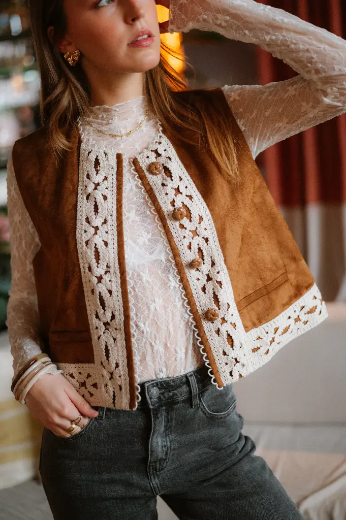 Gilet TAHIA daim/camel (S/M)