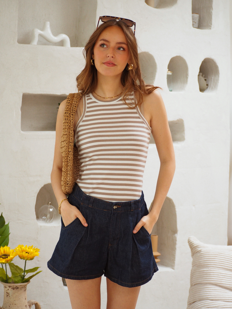 Top RUKA rayé taupe/blanc 