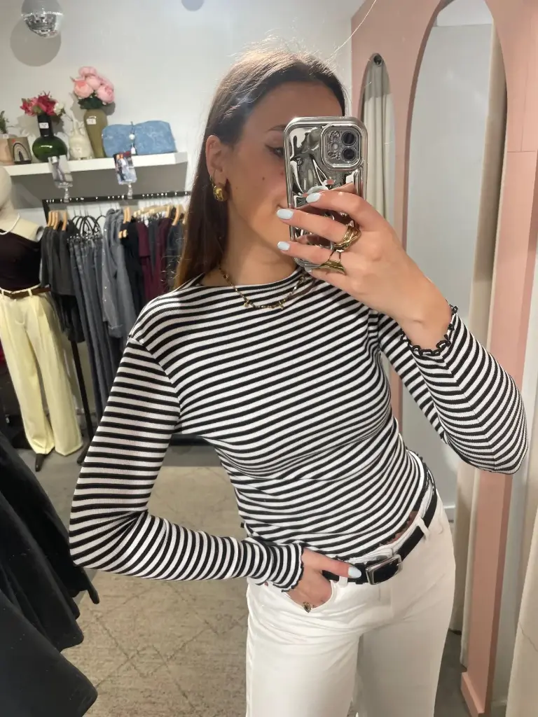 Pull OLIVIER rayé noir/blanc