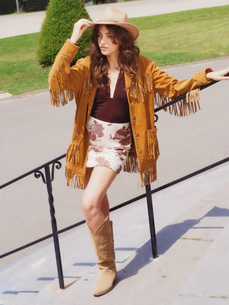 Veste JOLENE camel à franges