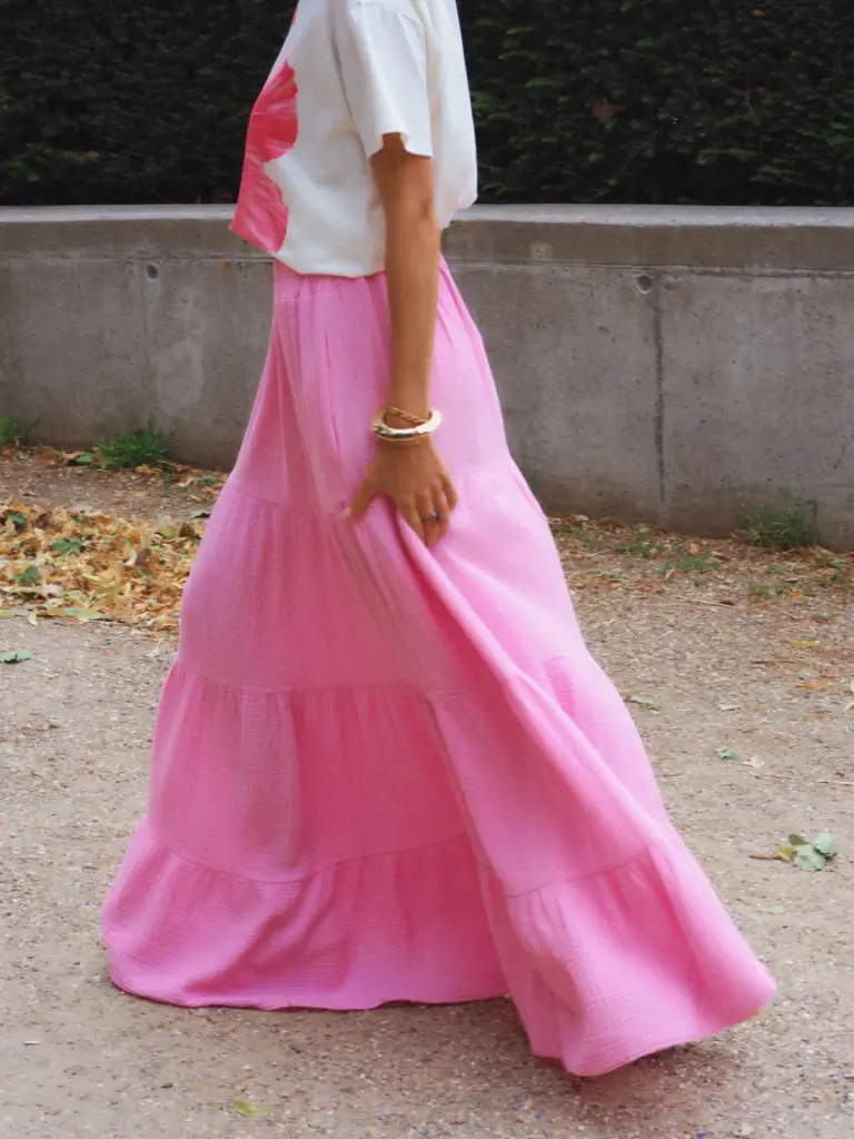 Jupe BROOKE rose/gaze de coton