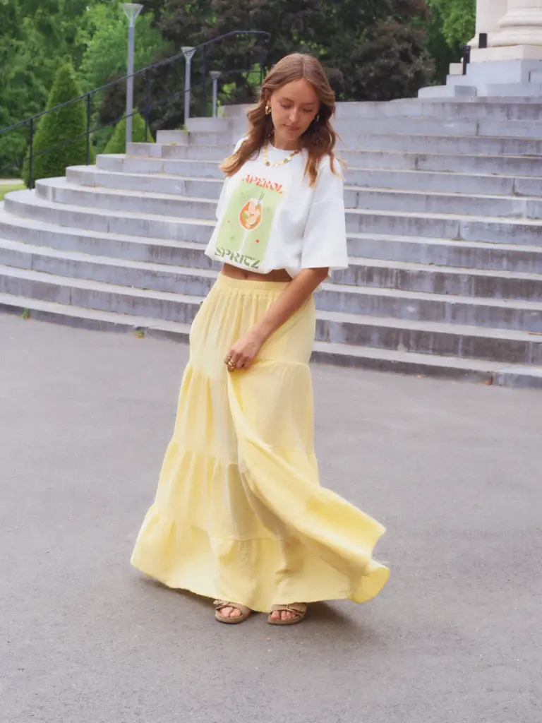 Jupe BROOKE jaune/gaze de coton 
