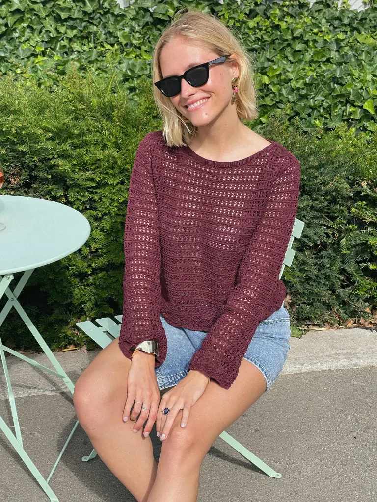 Pull FALLON bordeaux/crochet (XS)