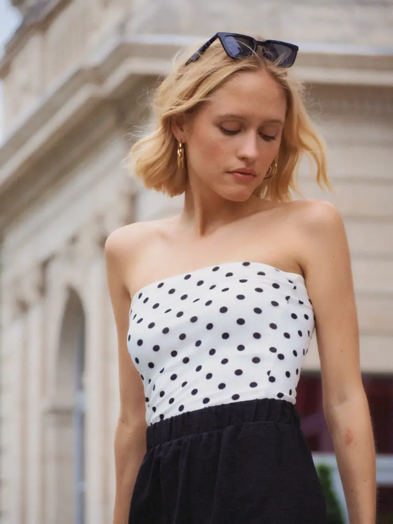 Bustier LÉA blanc/pois noirs