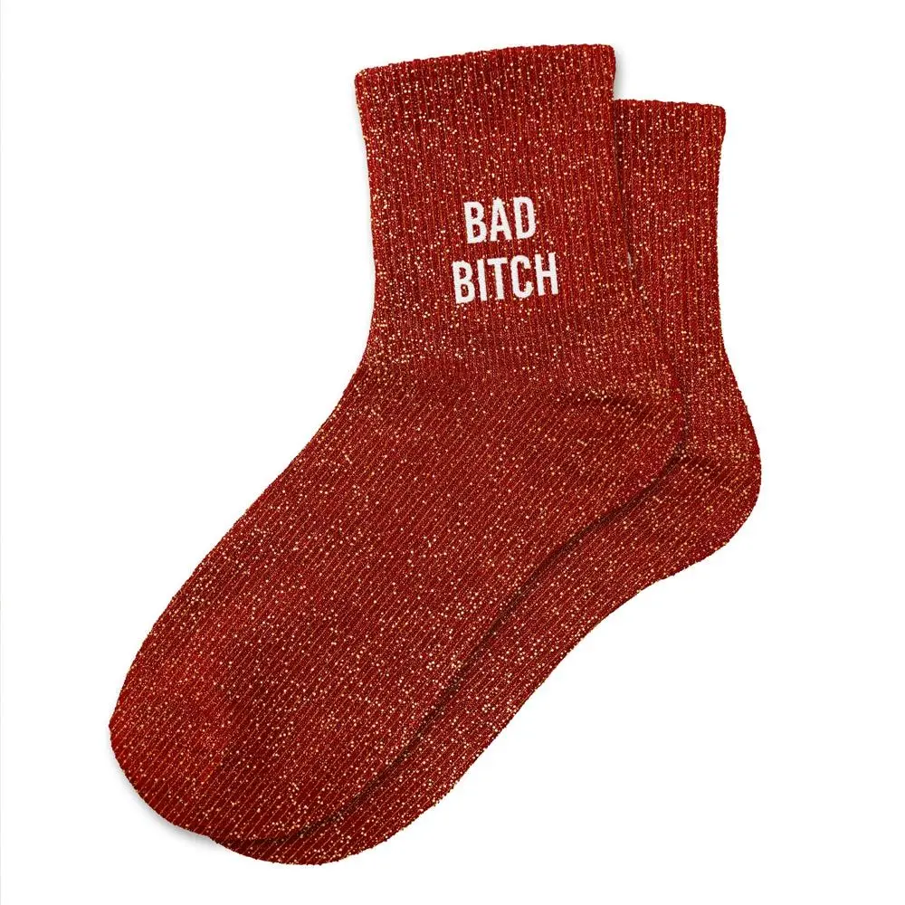 Chaussettes BAD BITCH rouge à paillettes