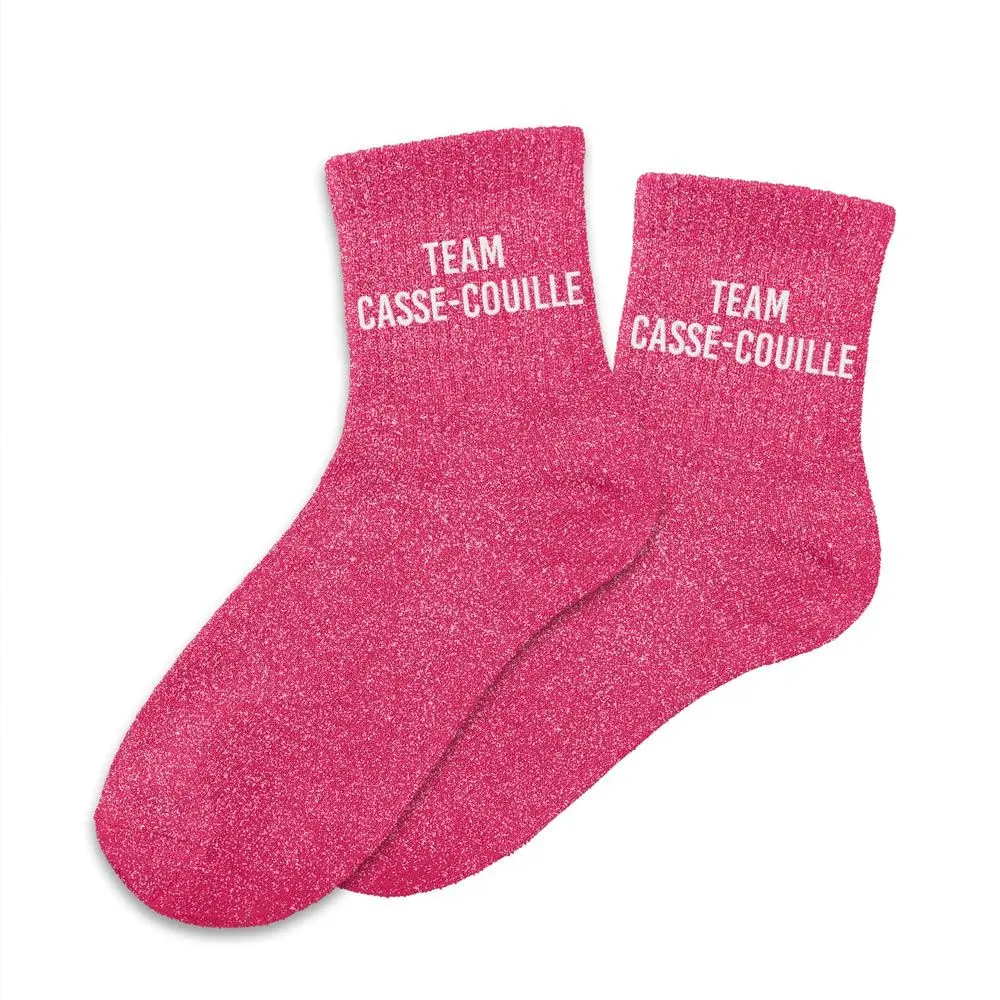 Chaussettes TEAM CASSE-COUILLE rose à paillettes
