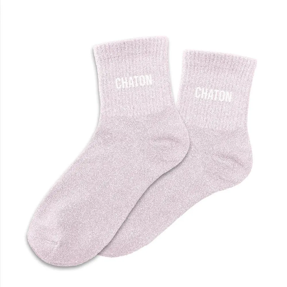 Chaussettes CHATON mauve à paillettes
