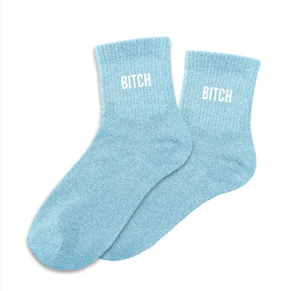 Chaussettes bleues BITCH à paillettes