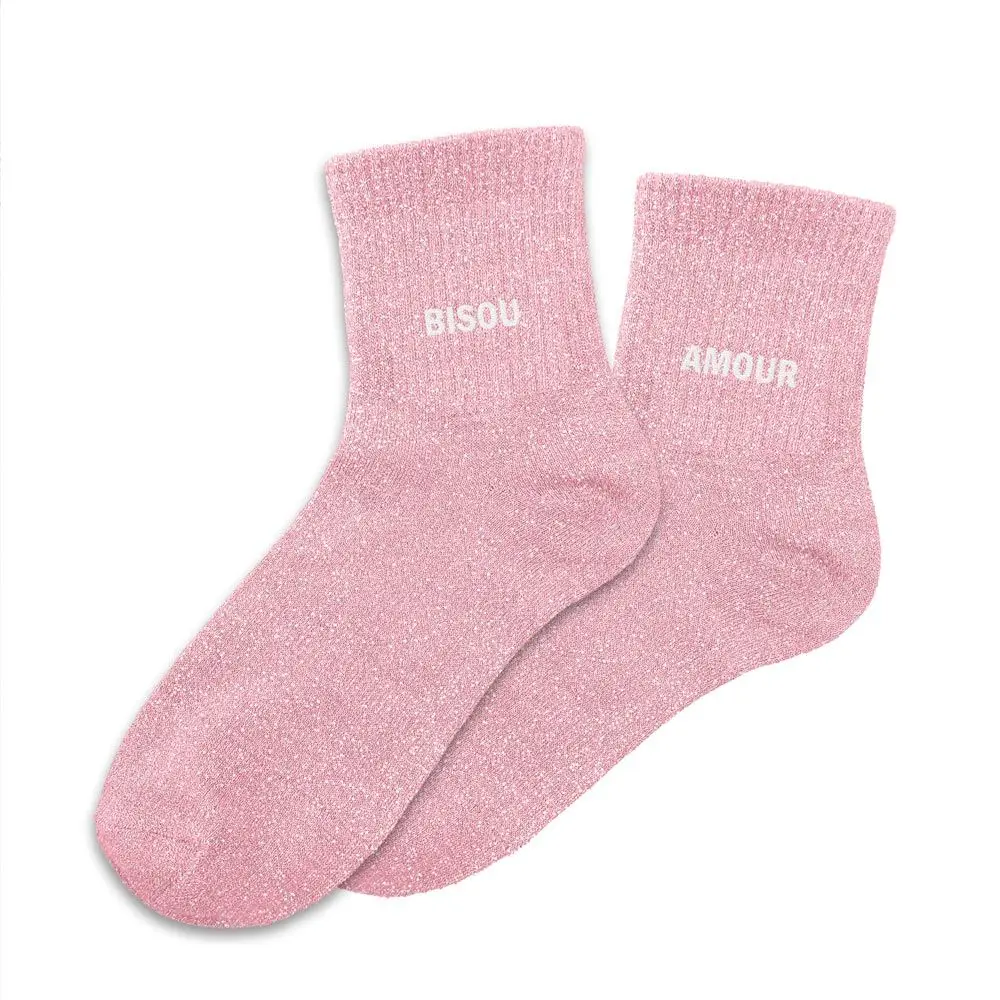 Chaussettes duo BISOU AMOUR à paillettes