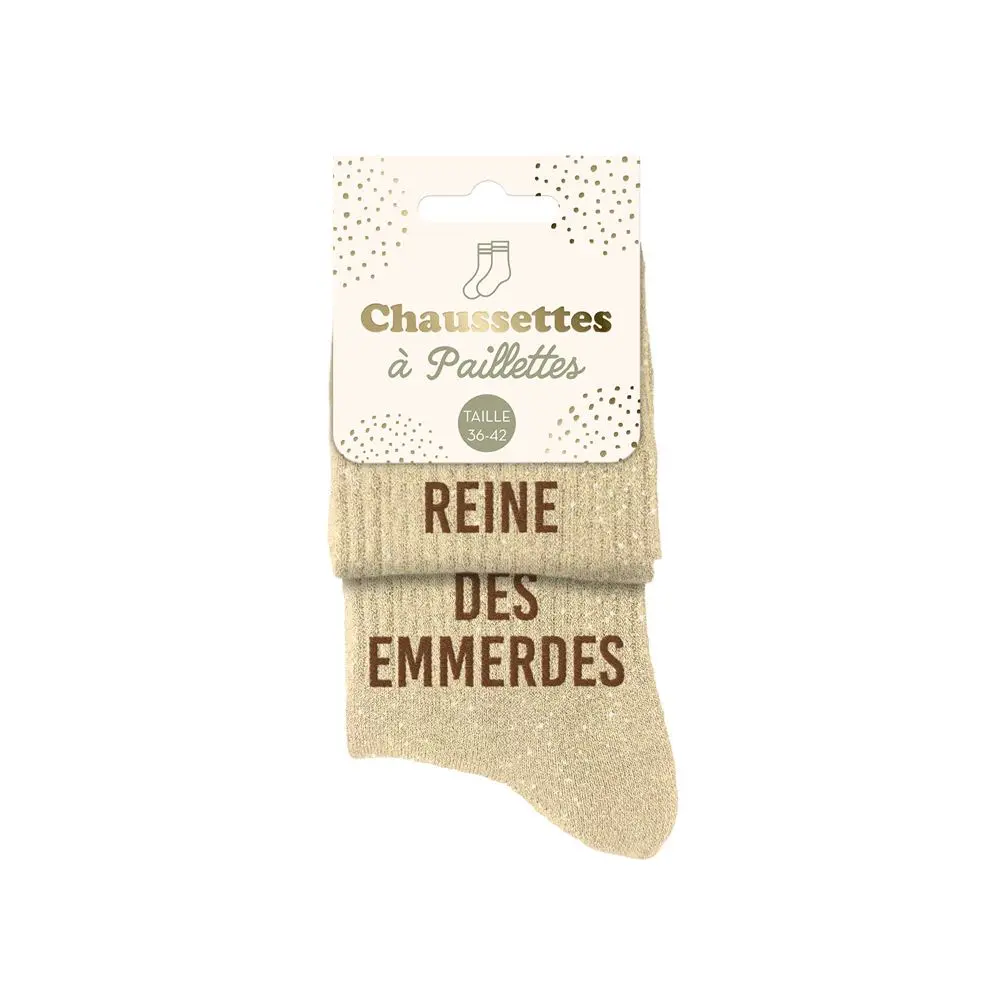Chaussettes duo REINE DES EMMERDES à paillettes