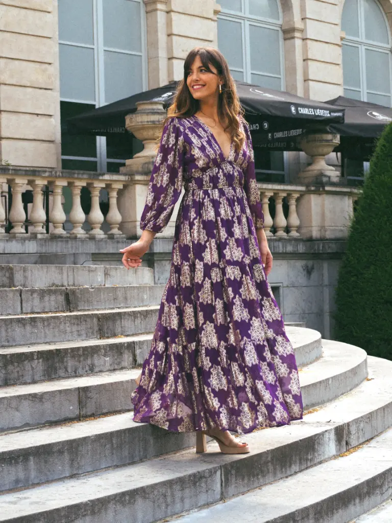 Robe CASSIOPEE mauve/dorée