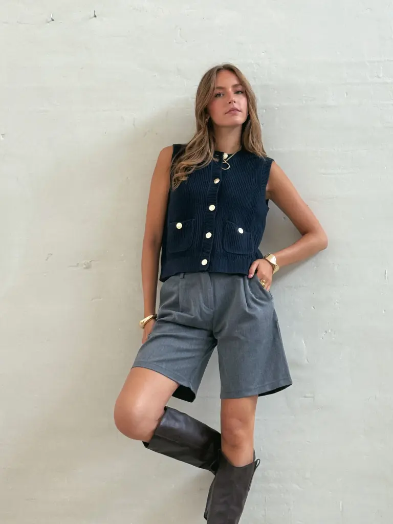 MAEL BLEU MARINE - Gilet sans manches en crochet (XS)