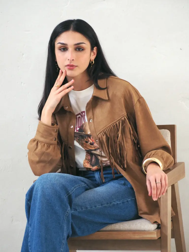 Veste TESSA camel/franges 