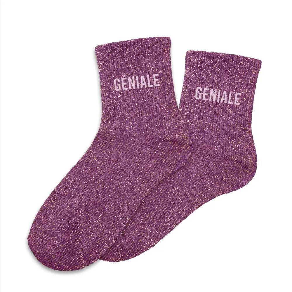 Chaussettes GENIALE mauve à paillettes