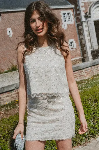 Blouse ANGELE beige à perles