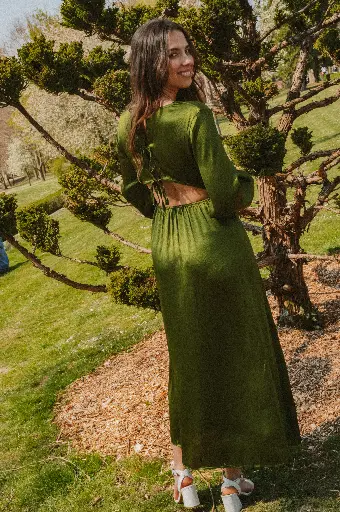 Robe CORYNNE satinée verte