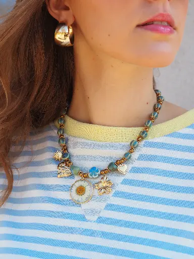 Collier NIGEL bleu à fleurs 