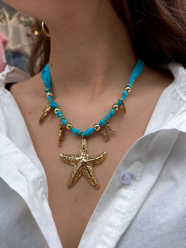 Collier MIRI corde/bleu/charms