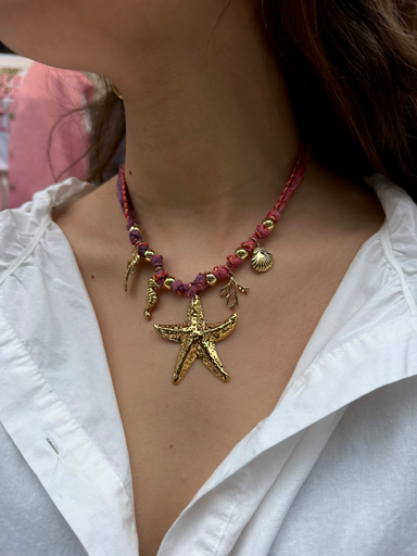 Collier MIRI corde/rose/charms