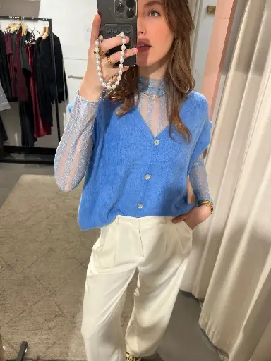 Blouse FREYA bleu/dentelle 