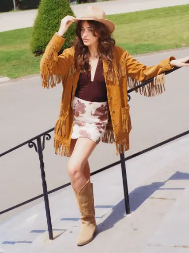 Veste JOLENE camel à franges