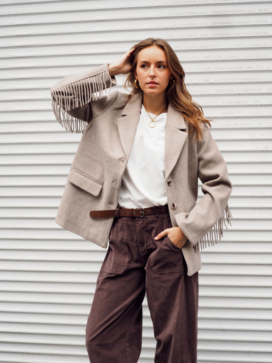 Manteau MOLLIE beige à franges