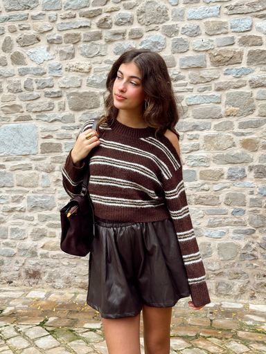 Pull PAULINE marron/rayé