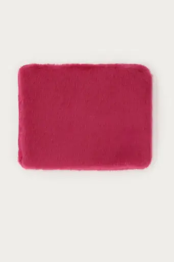 Housse d'ordinateur en fausse fourrure fushia 