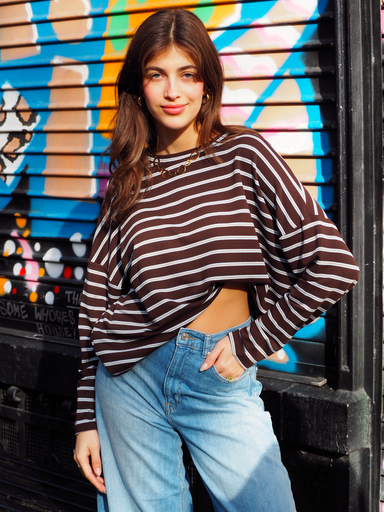 T-shirt manches longues rayé ALINEA bleu/brun