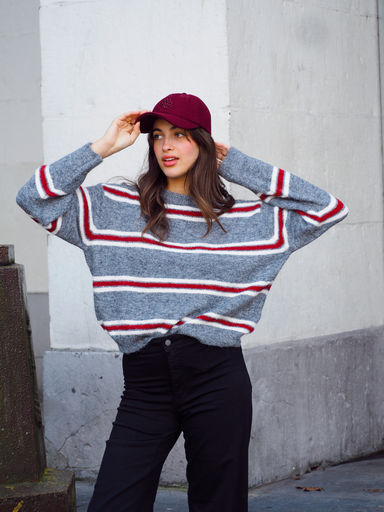 Pull CLAUDIA gris/rouge