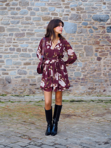 Robe AMELYA bordeaux/imprimée