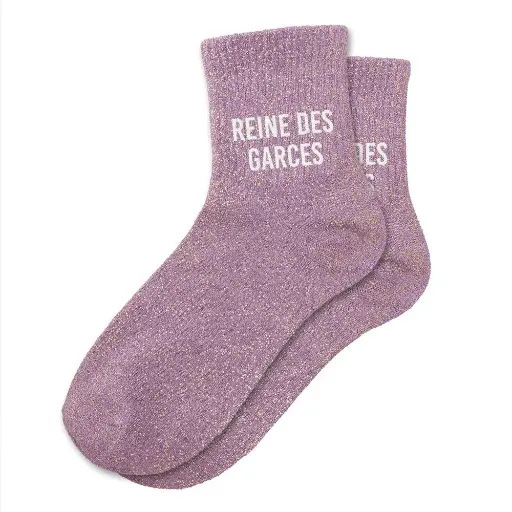 Chaussettes duo REINE DES GARCES mauve à paillettes